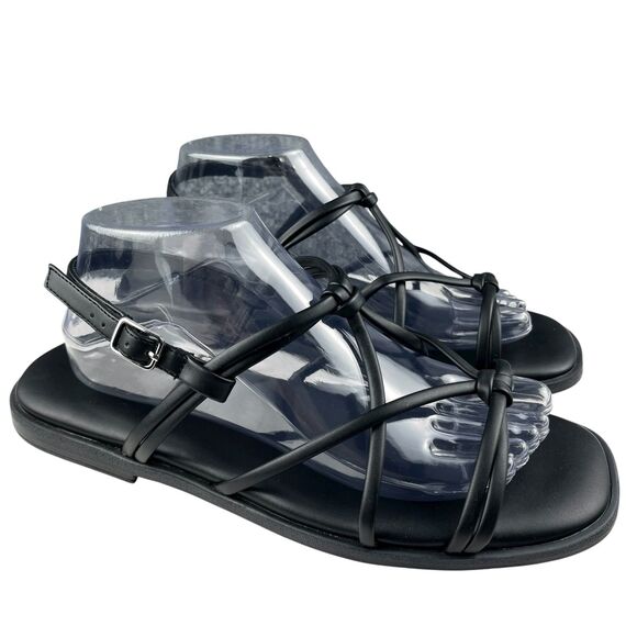 Torrid Strappy Sandals Women’s 8.5WW Black Faux Leather Open Toe Square Flats - Picture 1 of 11